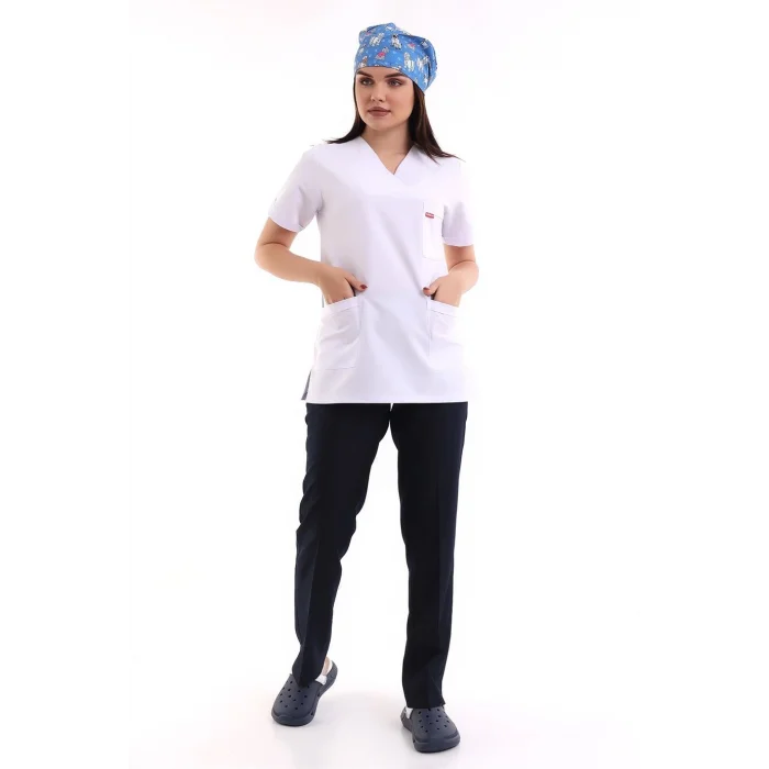 Zarf Yaka Kadın Takım - Beyaz Lacivert