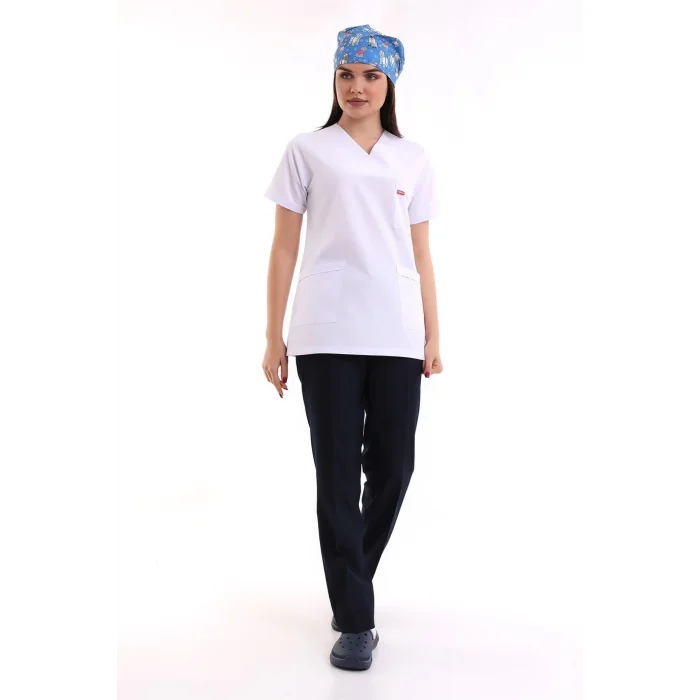 Zarf Yaka Kadın Takım - Beyaz Lacivert