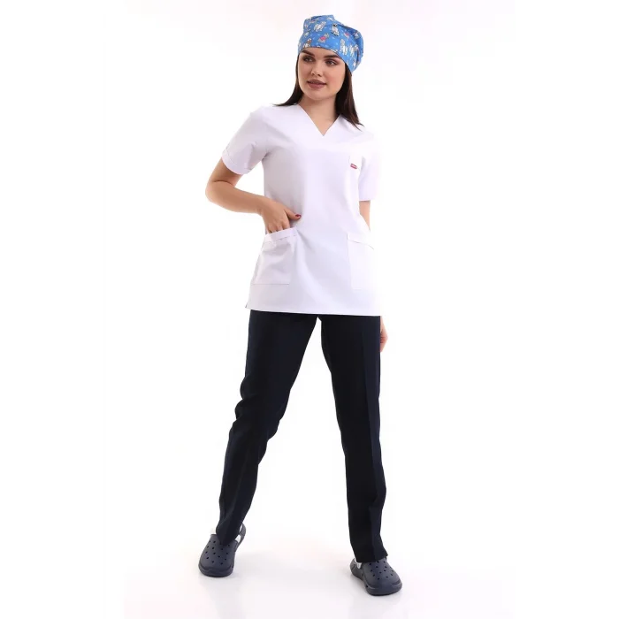 Zarf Yaka Kadın Takım - Beyaz Lacivert