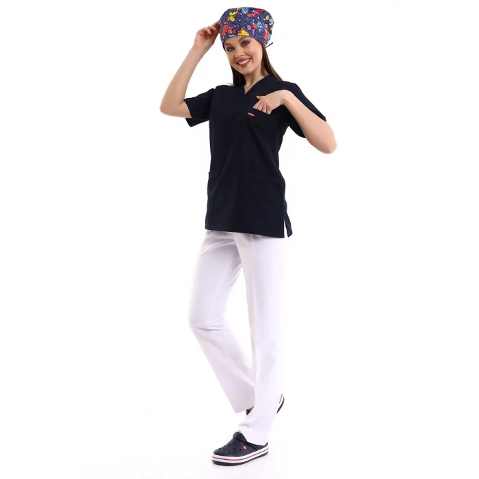 Zarf Yaka Kadın Takım - Lacivert Beyaz