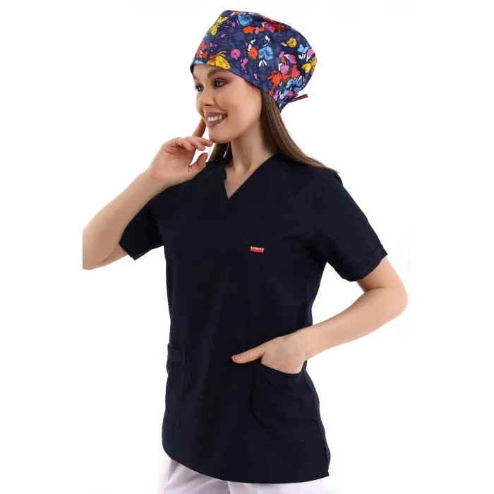 Zarf Yaka Kadın Takım - Lacivert Beyaz