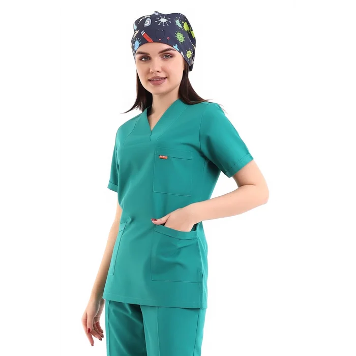 Zarf Yaka Kadın Tek Üst - 30 Ameliyathane Yeşili