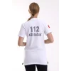 112 Acil Sağlık Yakalı Tshirt Kısa Kol Baskılı - Beyaz