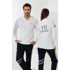 112 Acil Sağlık Yakalı Tshirt Uzun Kol Baskılı - Beyaz
