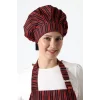 Kırmızı Siyah Çizgi Desenli Aşçı Mantar Şapka - Unisex