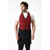 Askılı Yelekli Garson Önlüğü - 401 Kırmızı Kareli
