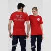 112 Acil Sağlık Yuvarlak Yaka Penye Kısa Kol Tshirt - Kırmızı