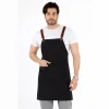 Barista Askılı Önlük Çift Cepli Deri Kemerli - Füme