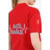 Acil Sağlık Yakalı Tshirt Kısa Kol Nakışlı - Kırmızı