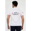 Acil Sağlık Yakalı Unisex Tshirt Kısa Kol Nakışlı - Beyaz