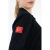 Acil Sağlık Yakalı Unisex Tshirt Uzun Kol Nakışlı - Lacivert