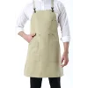 Barista Askılı Önlük Kanguru Cepli - Bej