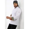 Erkek Likralı Kol Desenli Aşçı Ceket - 6401 Beyaz Renkli Daire