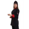 Kadın Aşçı Ceket 01 - Siyah Kırmızı Biye