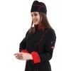 Kadın Aşçı Ceket 01 - Siyah Kırmızı Biye