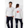 Paramedik Yakalı Unisex Tshirt Uzun Kol - Beyaz