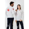 Paramedik Yakalı Unisex Tshirt Uzun Kol - Beyaz