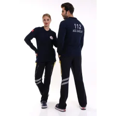 112 Acil Sağlık Yakalı Tshirt Uzun Kol Baskılı - Lacivert