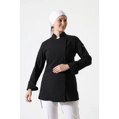 Kadın Likralı Aşçı Ceket - 6403 Siyah