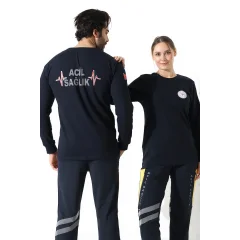 Acil Sağlık Yuvarlak Yaka Penye Uzun Kol Tshirt - Lacivert