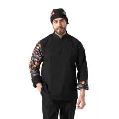 Erkek Likralı Kol Desenli Aşçı Ceket - 6403 Siyah Çakıl Taşı