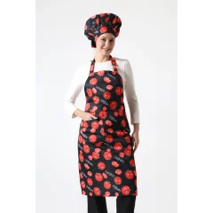 Desenli Askılı Önlük - 3201 Domates