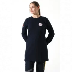 Paramedik Yuvarlak Yaka Penye Tunik Baskılı - Lacivert