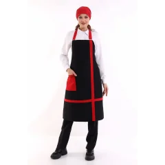 Askılı Önlük Biyeli - Siyah Kırmızı Biyeli