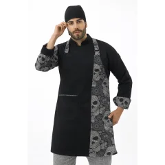 Askılı Önlük Desen Garnili Siyah Kuru Kafa