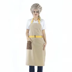 Askılı Önlük Kemerli - Bej Sarı Kemerli