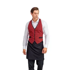 Askılı Yelekli Garson Önlüğü - 401 Kırmızı Kareli