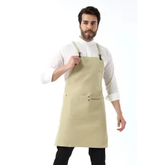 Barista Askılı Önlük Çift Cepli - Bej