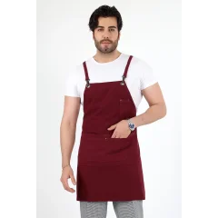 Barista Askılı Önlük Çift Cepli - Bordo