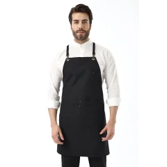 Barista Askılı Önlük Çift Cepli - Siyah