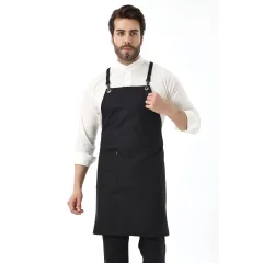 Barista Askılı Önlük Tek Cepli - Siyah