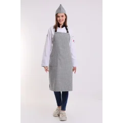 Desenli Askılı Önlük - 209 Kaz Ayağı Siyah Beyaz