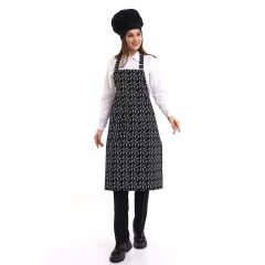 Desenli Askılı Önlük - 3802 Kılçık Siyah