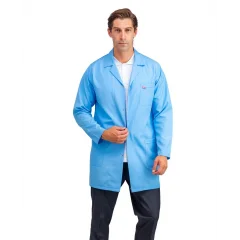 Doktor Öğretmen Erkek Önlük Ara Boy Ceket Yaka - 31 Açık Mavi