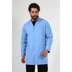 Doktor Öğretmen Erkek Önlük Ara Boy Ceket Yaka - 31 Açık Mavi