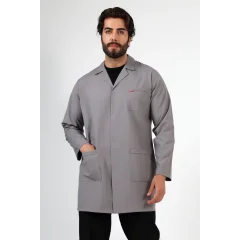 Doktor Öğretmen Erkek Önlük Ara Boy Ceket Yaka - 42 Gri