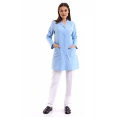 Doktor Öğretmen Kadın Önlük Ara Boy Ceket Yaka - 31 Açık Mavi