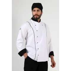 Erkek Aşçı Ceket 01 - Beyaz Siyah Biye
