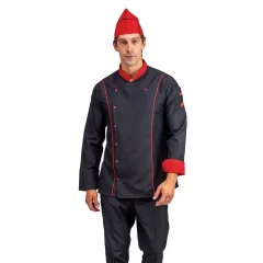 Erkek Aşçı Ceket 01 - Siyah Kırmızı Biye