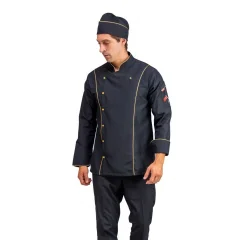 Erkek Aşçı Ceket 01 - Siyah-Sarı Biye