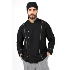 Erkek Aşçı Ceket 01 - Siyah-Sarı Biye