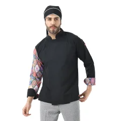 Erkek Likralı Kol Desenli Aşçı Ceket - 6403 Siyah Çini