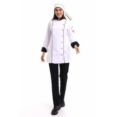 Kadın Aşçı Ceket 01 - Beyaz Siyah Biye