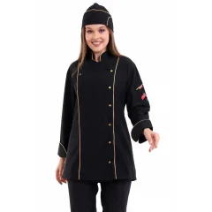 Kadın Aşçı Ceket 01 - Siyah-Sarı Biye