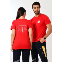 Paramedik Yuvarlak Yaka Penye Kısa Kol Tshirt - Kırmızı