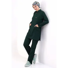 Soft Likralı Tesettür Forma Takım İki Çıtçıt 6429 Ördek Başı Yeşili